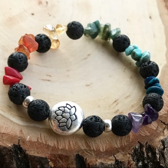 Genuine gemstones 7 chakra lotus flower bracelet - Picture 9 of 10